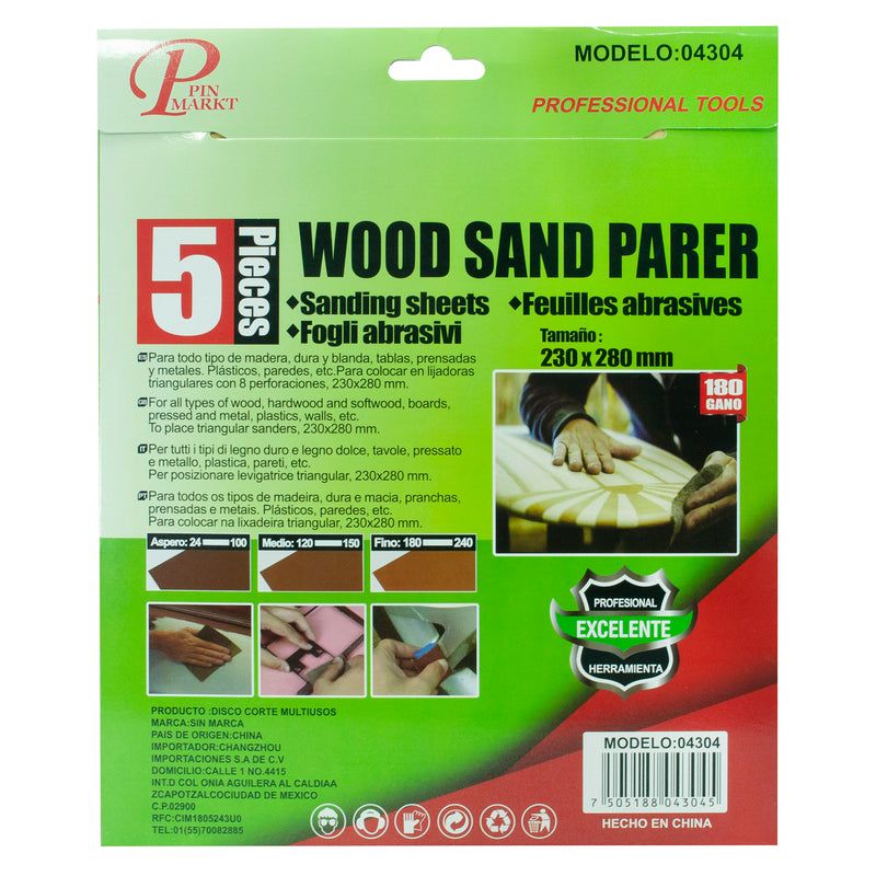 LIJA PINMARKT 5PZ PARA MADERA 180