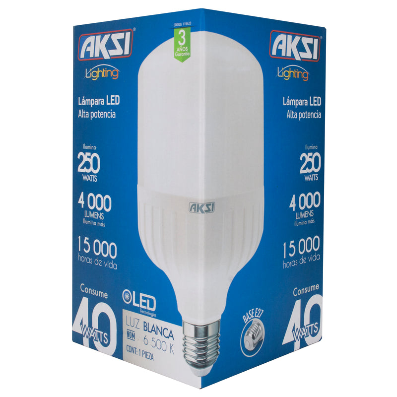 FOCO AKSI LED ALTA POTENCIA 40W TIPO T LUZ BLANCA