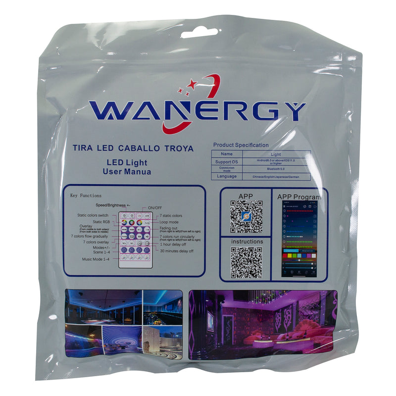 TIRA WANERGY NEON CABALLO TROYA 5050/30D RGB 5 MTS SOLA