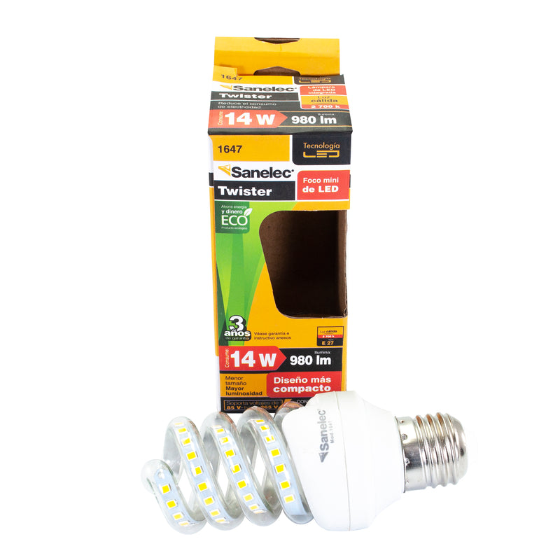 FOCO SANELEC ESPIRAL LED 14W LUZ CALIDA MINI