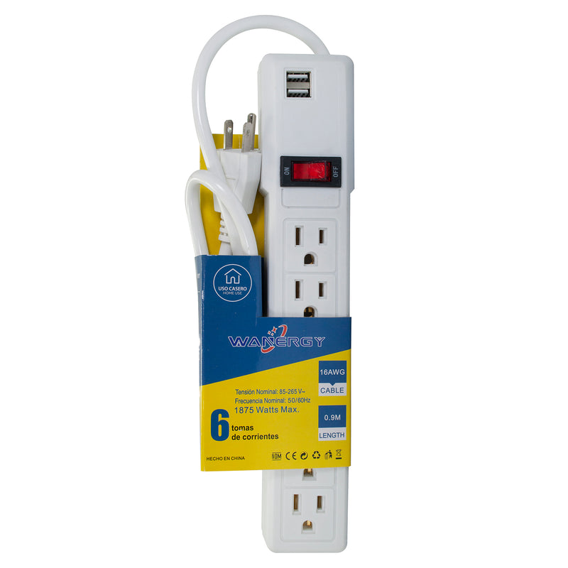 MULTICONTACTO WANERGY 6 CONTACTOS MAS 2 USB