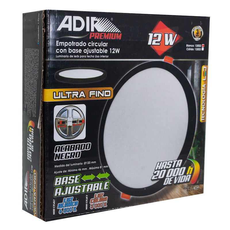 EMPOTRADO ADIR LED 12W REDONDO AJUSTABLE LUZ FRIA NEGRO