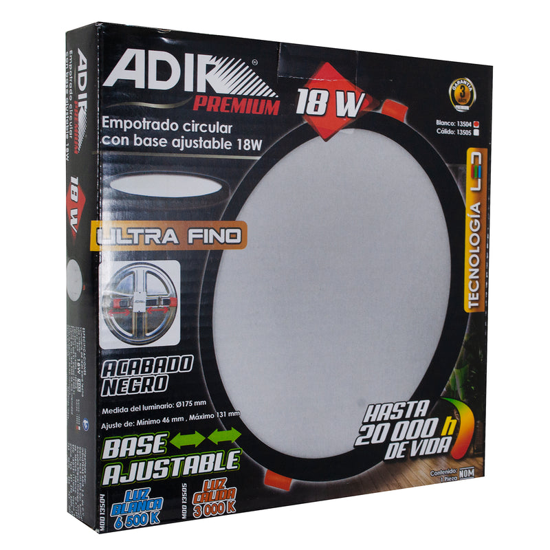 EMPOTRADO ADIR LED 18W REDONDO AJUSTABLE LUZ FRIA NEGRO