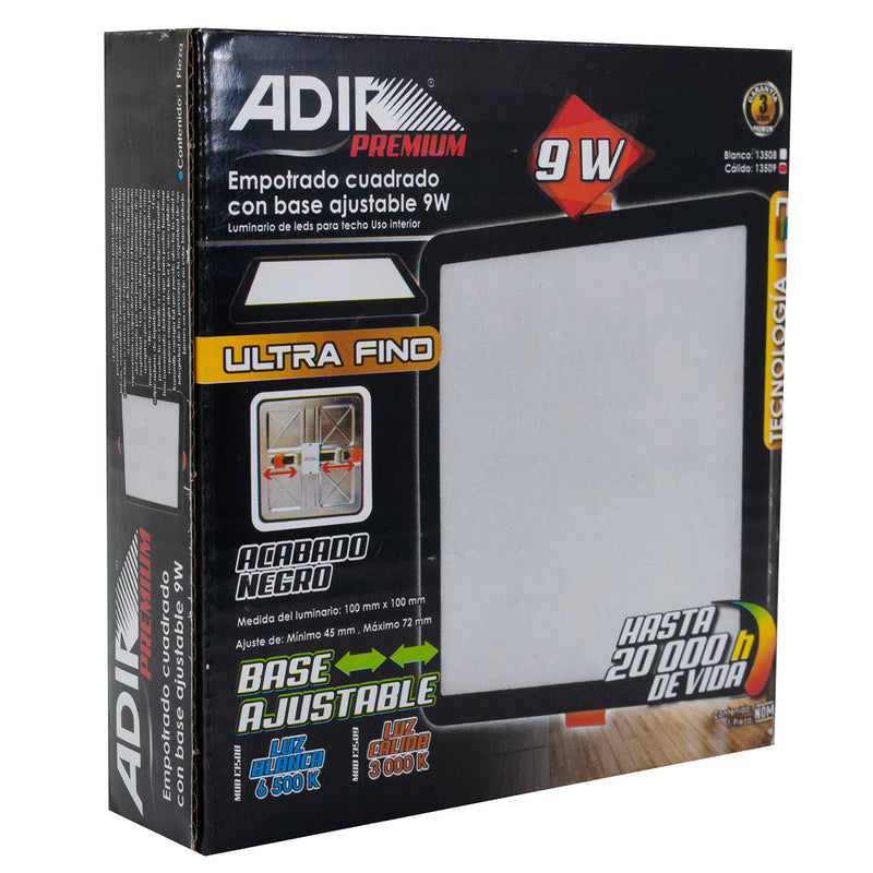 EMPOTRADO ADIR LED 9W CUADRADO AJUSTABLE LUZ CALIDA NEGRO