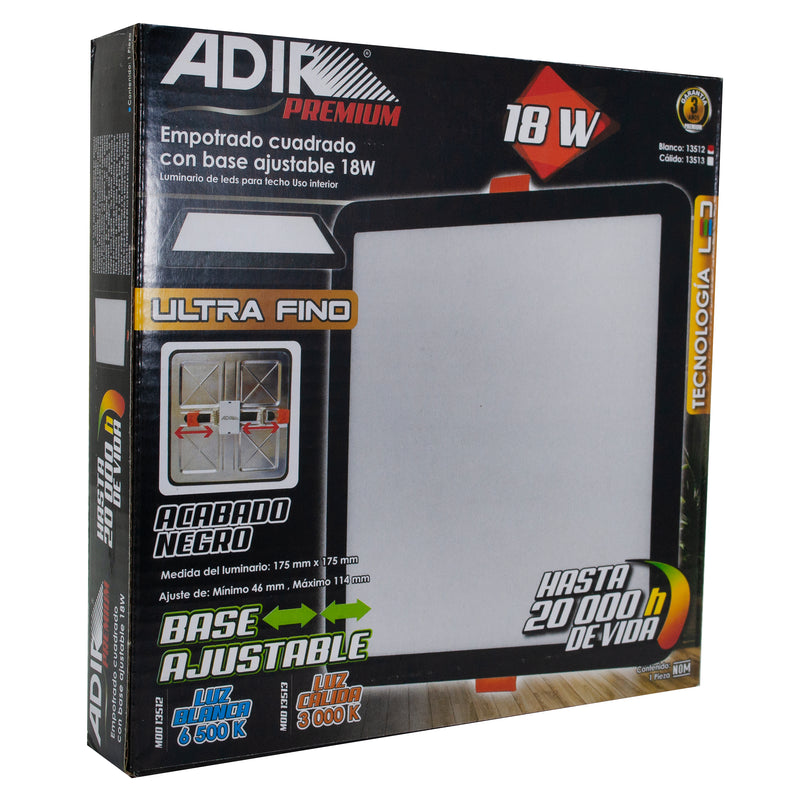 EMPOTRADO ADIR LED 18W CUADRADO AJUSTABLE LUZ FRÍA NEGRO