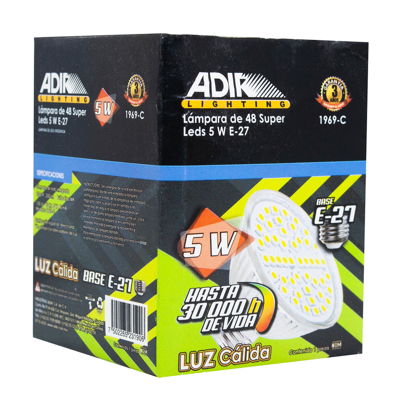 Foco Adir 48 leds 5w e27 cálido