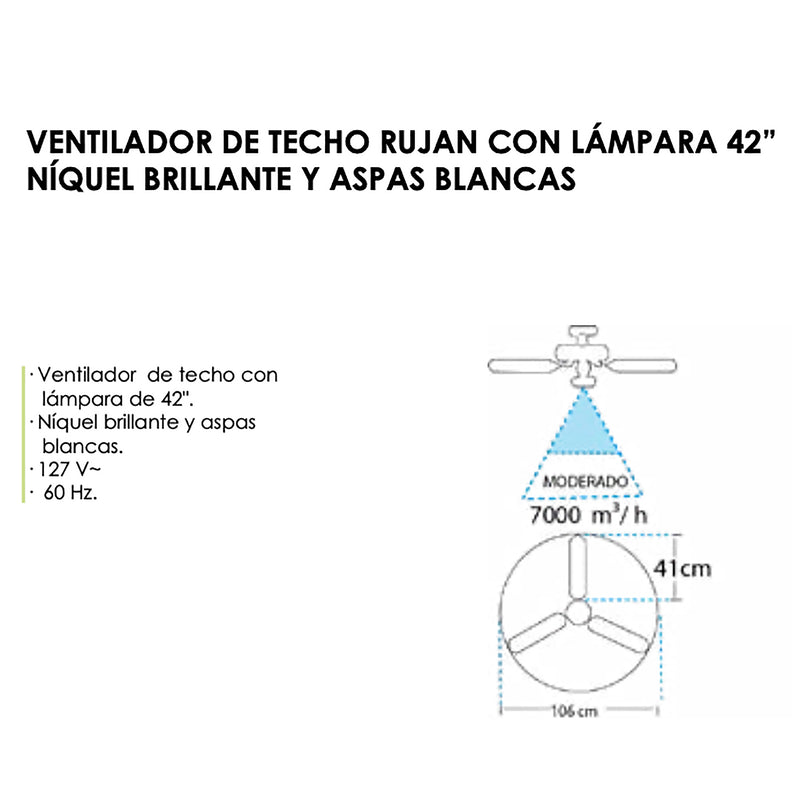 Ventilador Adir rujan 42 niquel