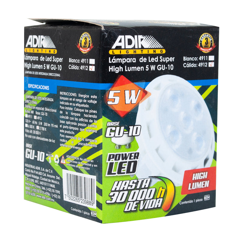 Foco Adir high lumen led gu10 5 watts cálido