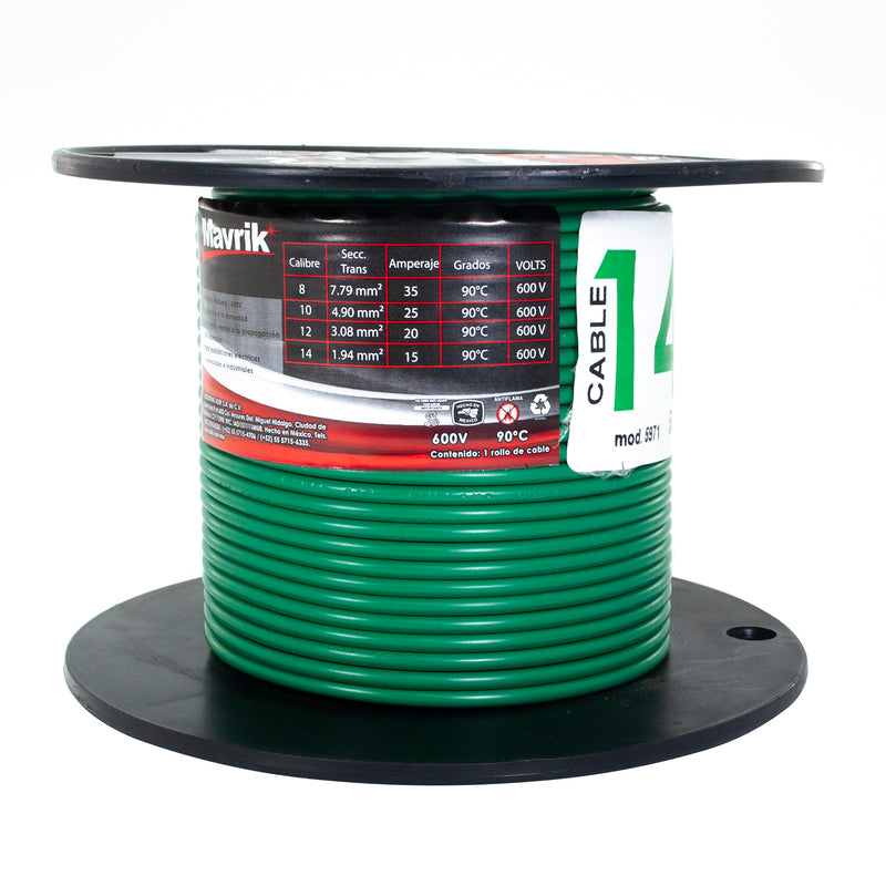 Cable mavrik cal. 14 verde 50 mts