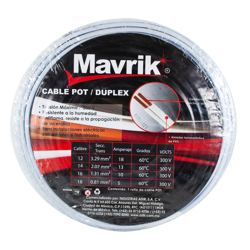 Cable Adir pot cal.14 blanco 50 mts.