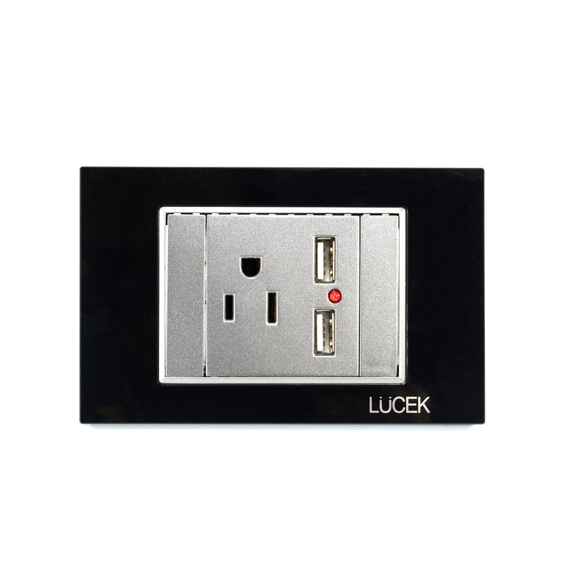 Placa Lucek crystal contacto y 2 usb negro/negro