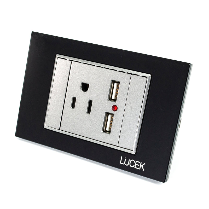 Placa Lucek crystal contacto y 2 usb negro/negro