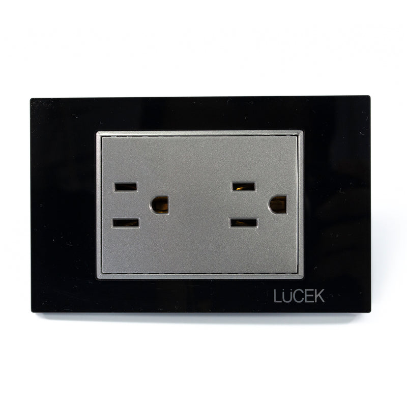 Placa Lucek crystal contacto duplex negro/negro