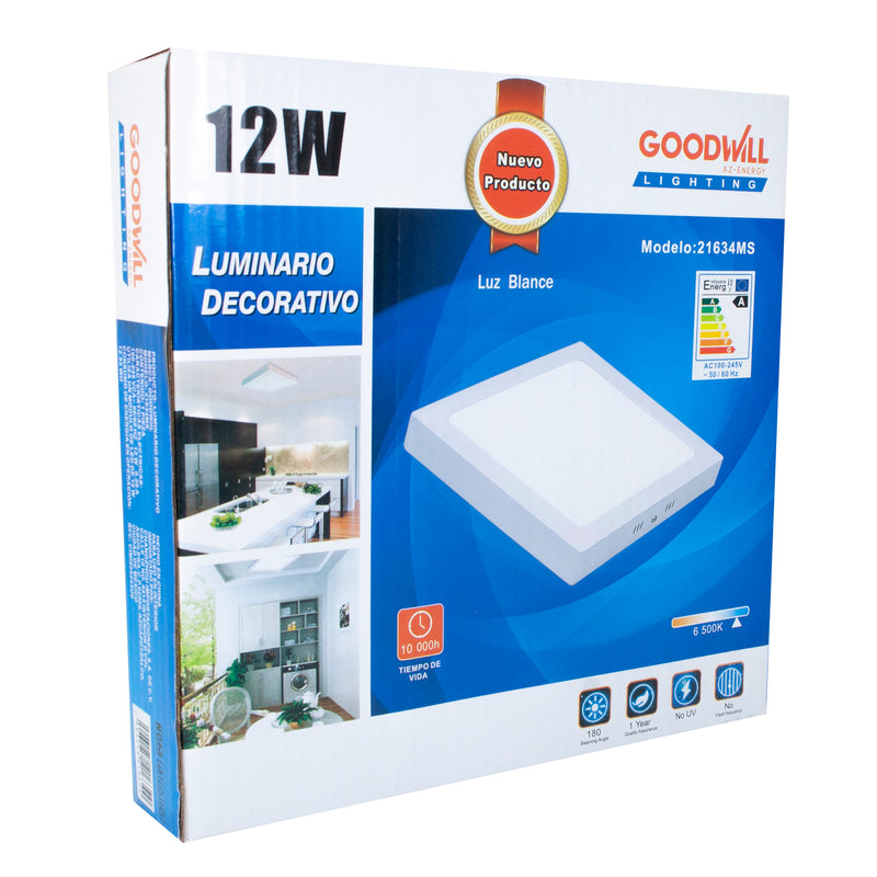 Luminario goodwill sobreponer cuadrado 12w ms-21634