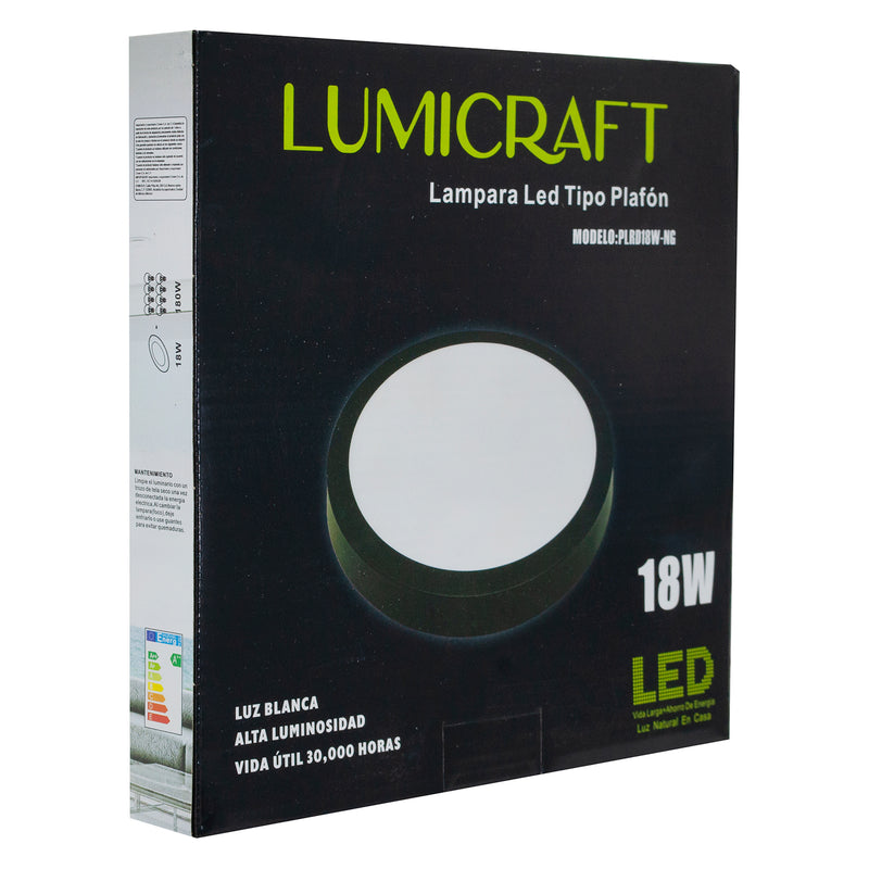 LUMINARIO DE SOBREPONER LUMICRAFT  18W REDONDO NEGRO FRÍO