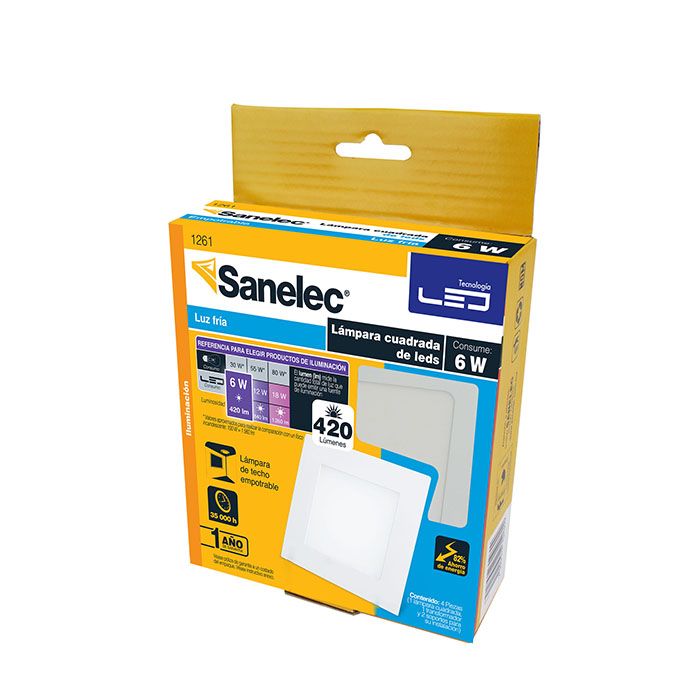 Empotrado Sanelec led 6w cuadrado frío