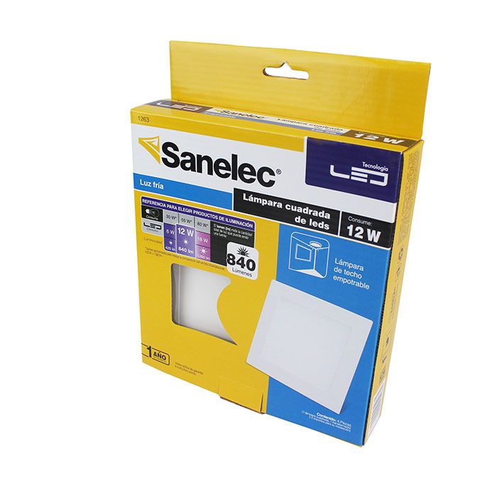 Empotrado Sanelec led 12w cuadrado frío