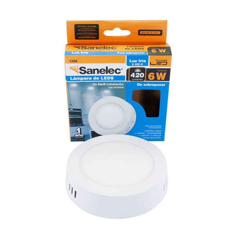 Luminario Sanelec led 6w sobreponer redondo frío