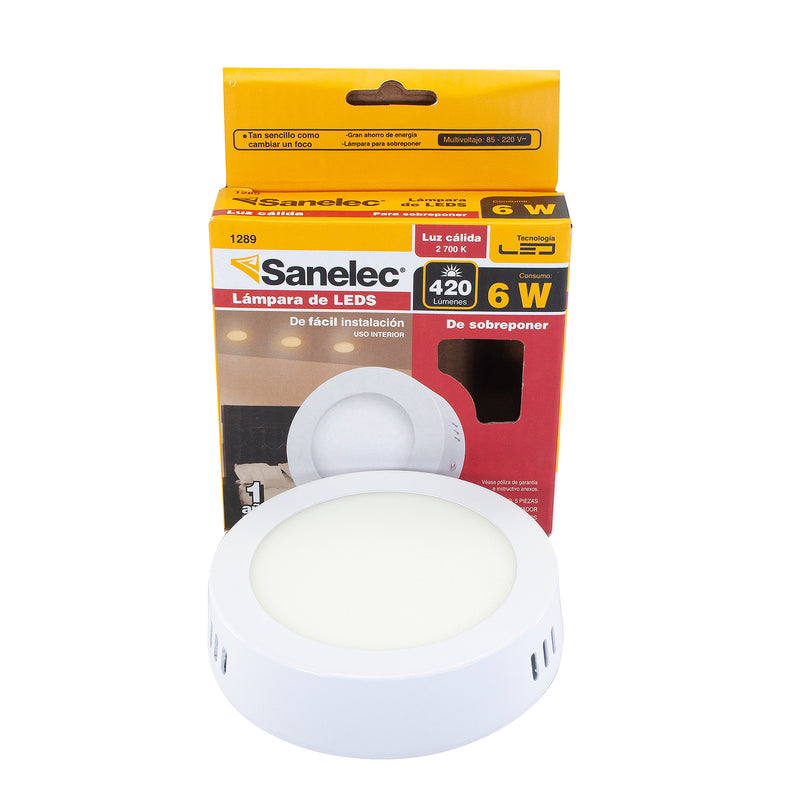 Luminario Sanelec led 6w sobreponer redondo cálido