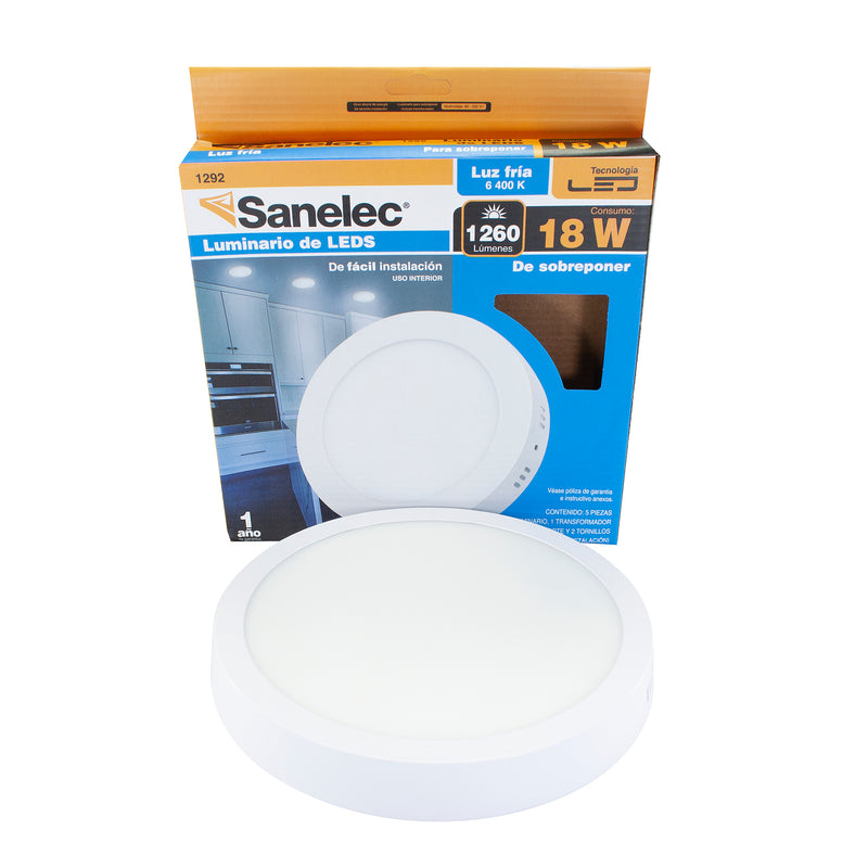 Luminario Sanelec led 18w sobreponer redondo frío