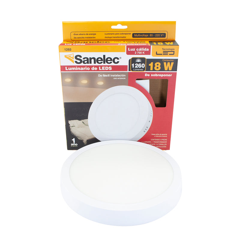 Luminario Sanelec led 18w sobreponer redondo cálido