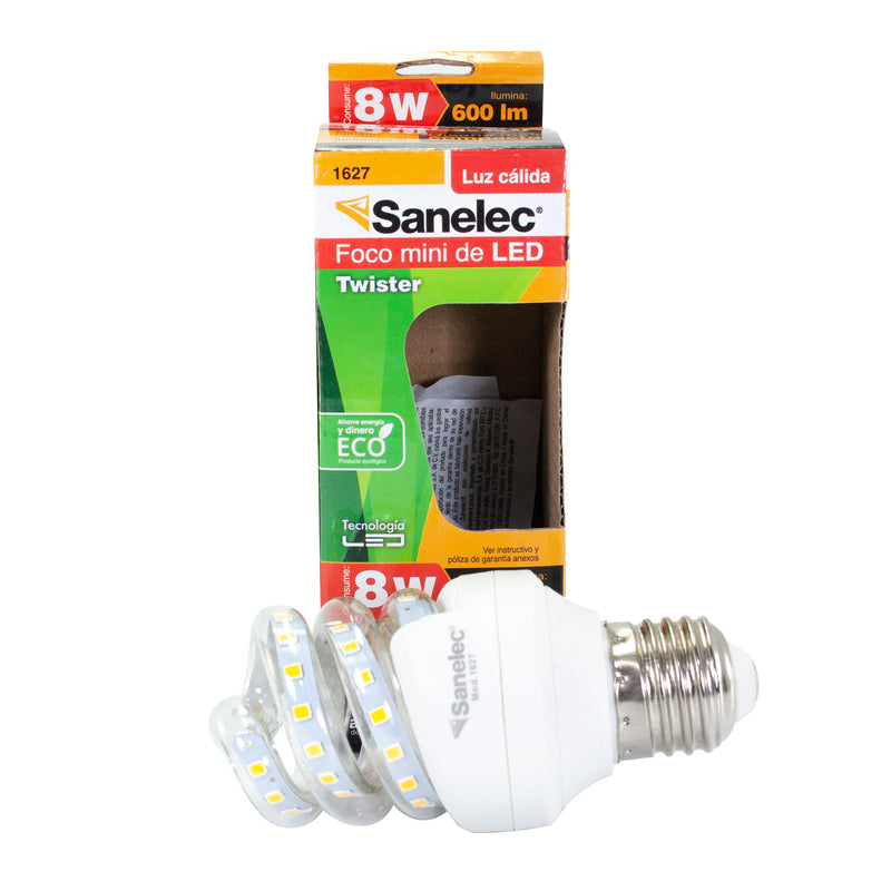 Foco Sanelec espiral led 8w luz cálidamini