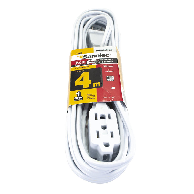 Extensión Sanelec doméstica 4 m blanca reforzada 2x21