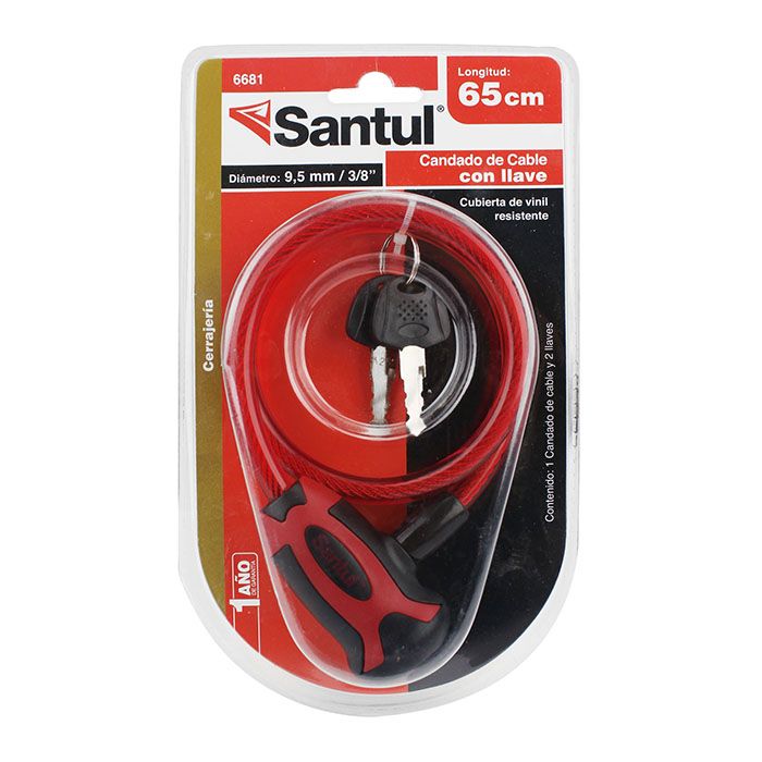 Candado Santul de cable 3/8 x 65cm con llave cilindro de p