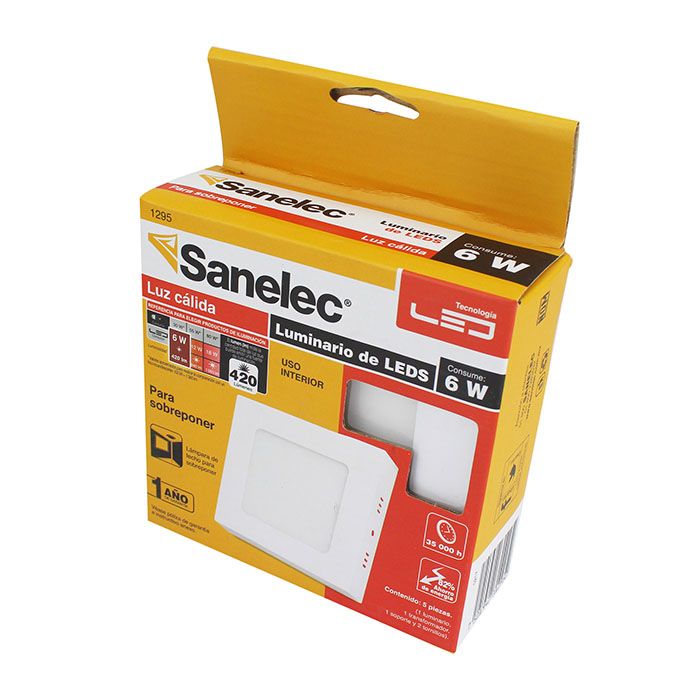 Luminario Sanelec led 6w sobreponer cuadrado cálido