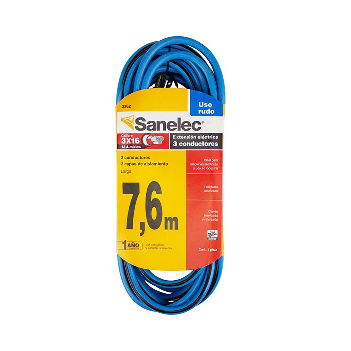 Extensión Sanelec uso rudo 7.6 mts azul 3x16