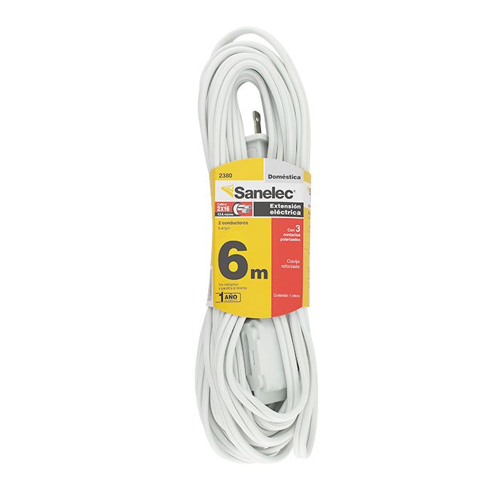 Extensión Sanelec doméstica 6 m blanca reforzada 2x16