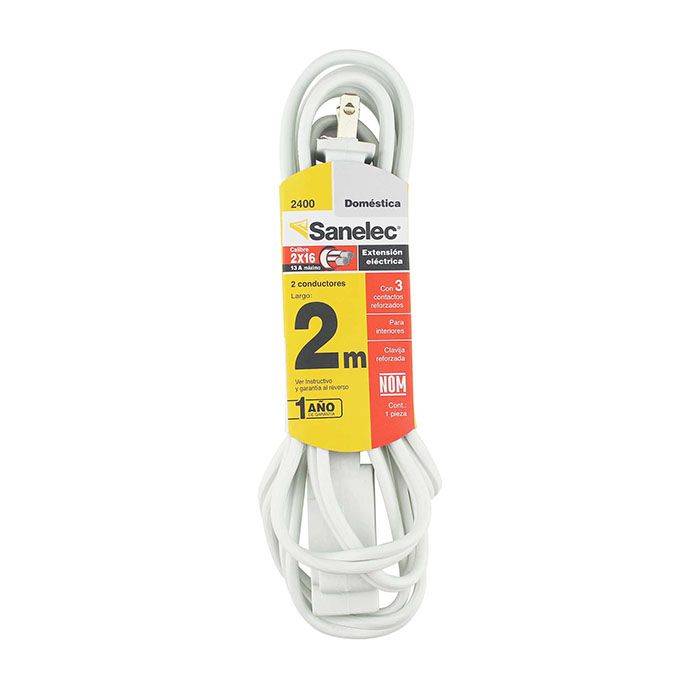 Extensión Sanelec doméstica 2 m blanca reforzada 2x19